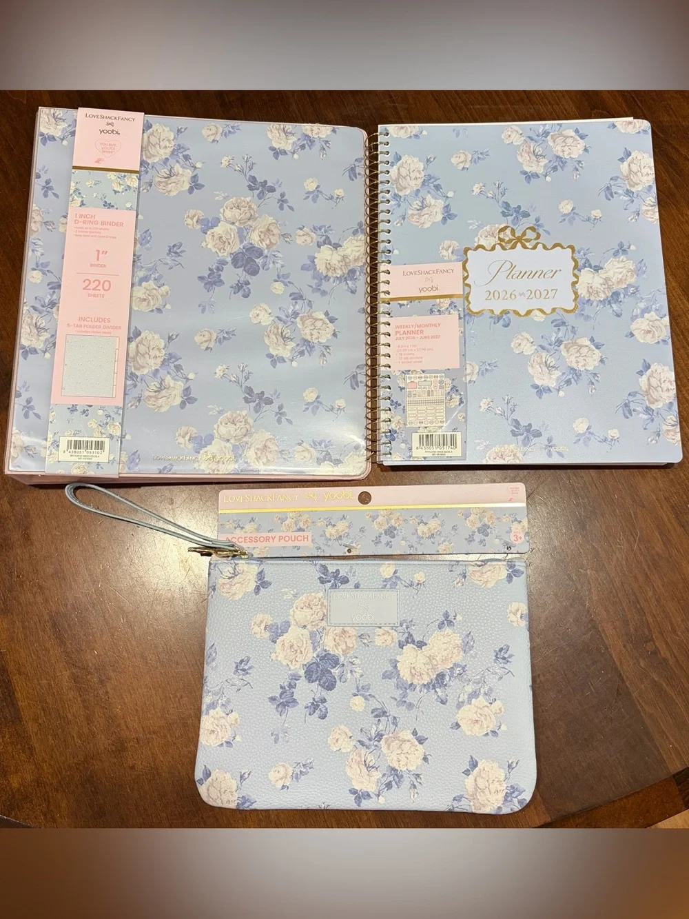 LoveshackFancy Blue Floral Planner & Accessory Pouch Set